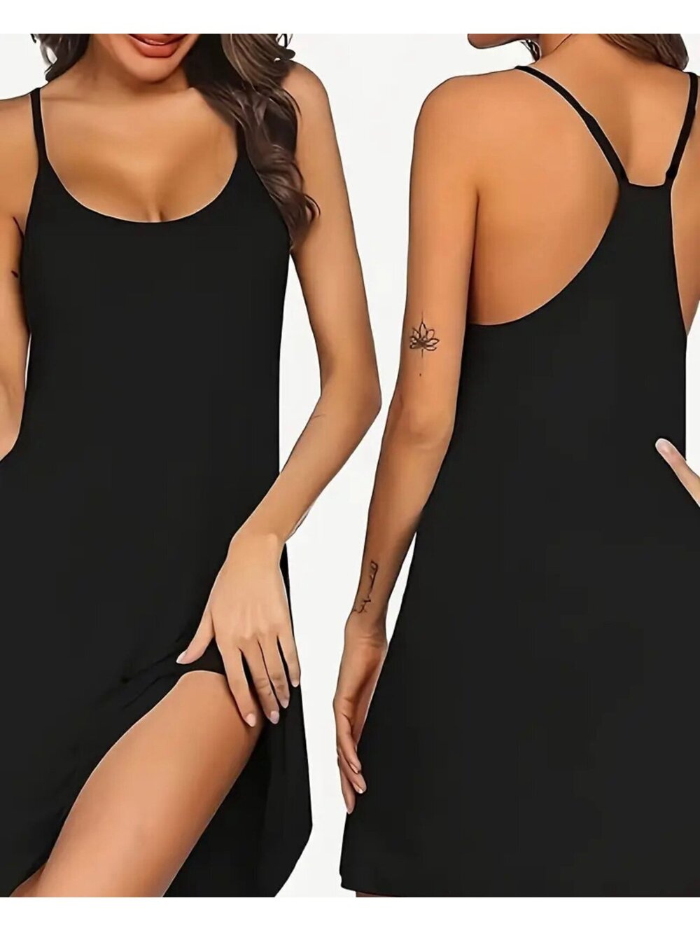 New - Stylish & Comfy Racerback Fashion Tank Dress - Black - Size L 8/10